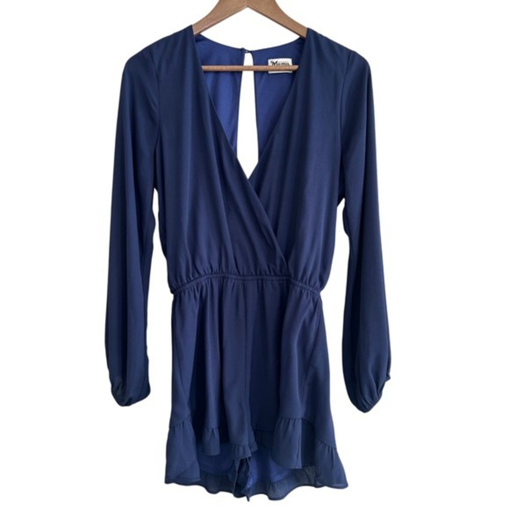 Show Me Your Mumu Rocky Romper Navy Blue Long Sleeve Ruffle Hem‎ Medium MF5-04